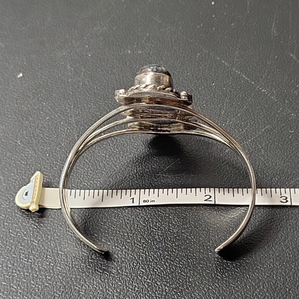 Native American Large Sterling Silver Triple Turquoise Stone Cuff Bracelet ... - Picture 10 of 14